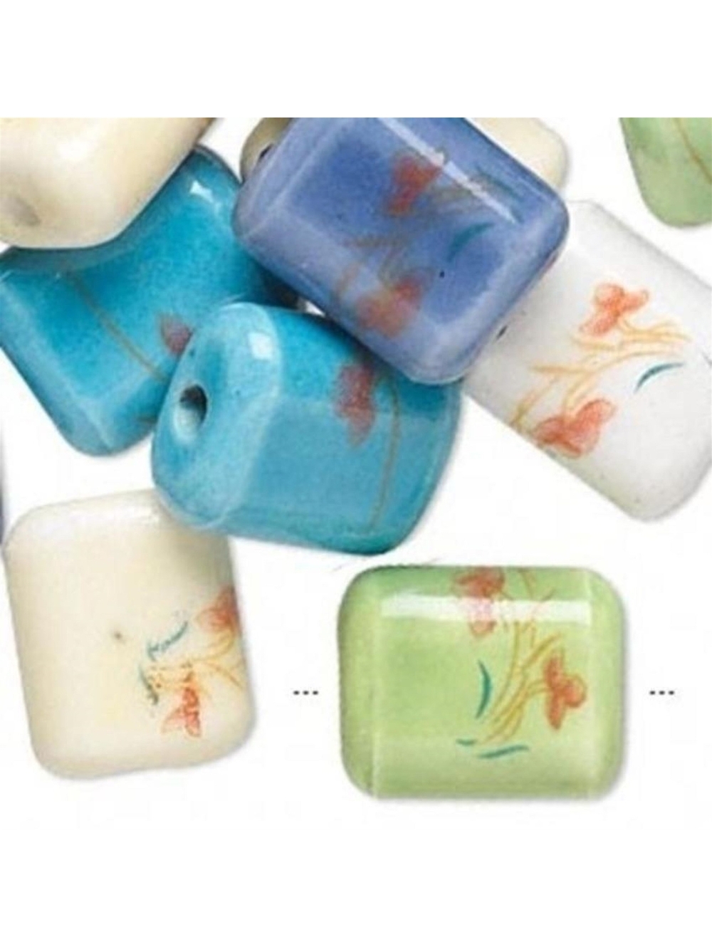 Handcrafted Porcelain Beads 18mm Rectangle Mixed Colors 10 pcs